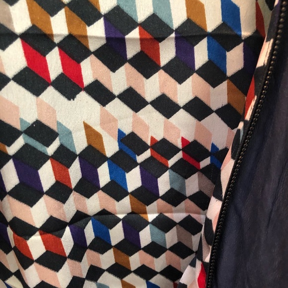 Doma faded navy color leather jacket with geometric lining xs - Picture 3 of 7